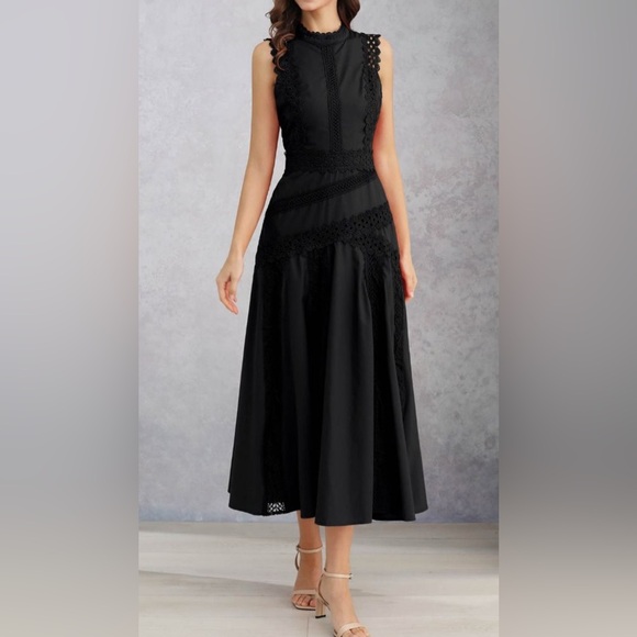 CHICWISH DIVE INTO ELEGANCE LACE PANELLED SLEEVELESS DRESS IN BLACK - Picture 1 of 9